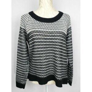 Merona Womens Sweater geometric ?Nordic Sz L Pullover Black White long sleeve